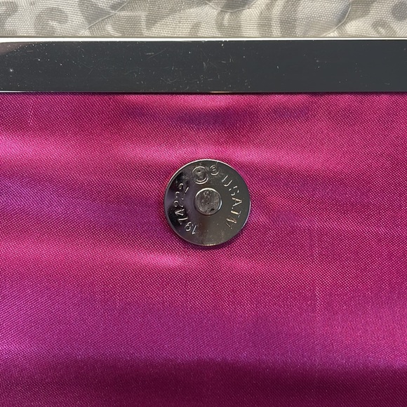 Vegan clutch black patent, like chrome, trim, pink satin interior - Picture 9 of 14